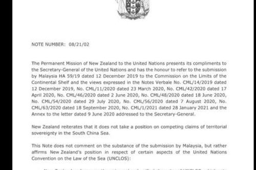 New Zealand gửi công hàm lên LHQ bày tỏ lập trường về Biển Đông