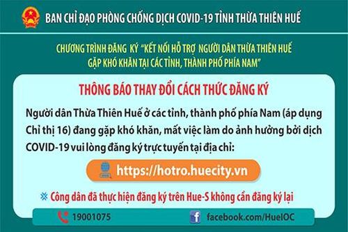 Thừa Thiên Huế kích hoạt chương trình hỗ trợ công dân tại các tỉnh, thành phía nam