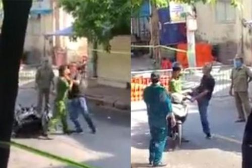 Khống chế đối tượng cầm gạch dọa đập cảnh sát tại chốt kiểm soát dịch