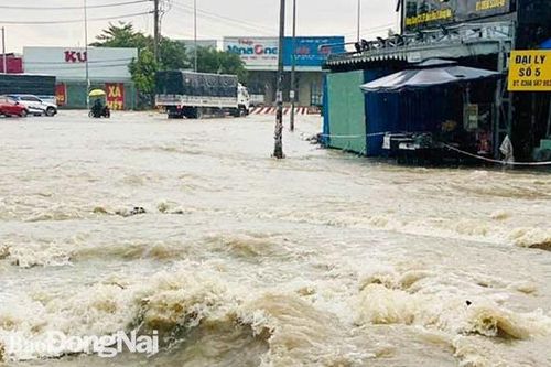 Mưa lớn, nhiều tuyến đường ở TP.Biên Hòa bị ngập nặng
