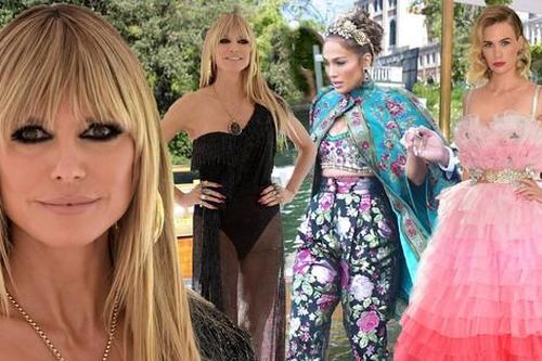 Heidi Klum khoe chân dài miên man, Jennifer Lopez như bà hoàng dự show thời trang
