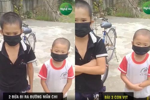 Đạp xe ngoài đường lúc giãn cách bị chiến sĩ công an bắt gặp, hai bạn nhỏ đón nhận hình phạt có 1-0-2