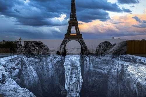 Choáng ngợp với 'ảo ảnh vách đá' dưới chân tháp Eiffel