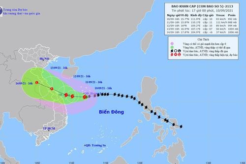Bão số 5 hướng vào vùng biển Quảng Trị - Quảng Nam