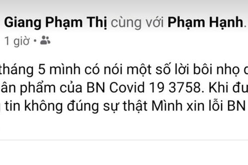 Xin lỗi công khai vì xúc phạm danh dự bệnh nhân Covid-19 trên mạng xã hội