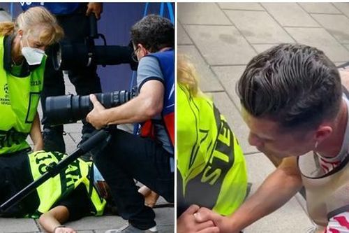 Góc quay khác cho thấy hành động của Cristiano Ronaldo với nhân viên bị anh sút trúng đầu