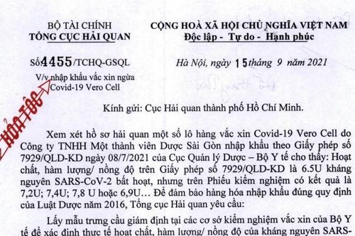 Yêu cầu giám định lô vắc xin Vero Cell nhập của Trung Quốc của một doanh nghiệp