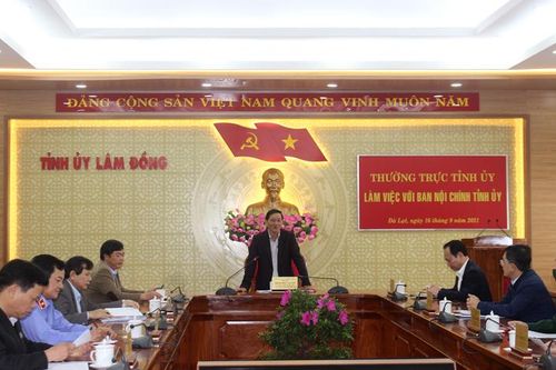 Thường trực Tỉnh ủy làm việc với Ban Nội chính