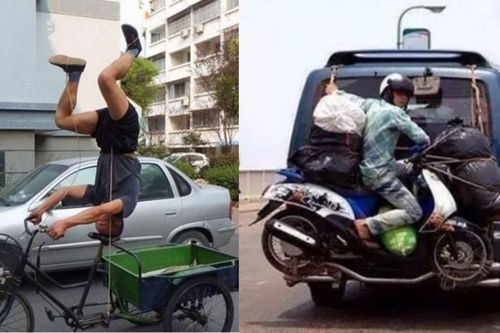 Hú hồn với các màn 'diễn xiếc' trên đường, khó tin nhưng có thật
