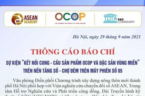 Hà Nội: Đẩy mạnh tiêu thụ sản phẩm OCOP và nông sản trên nền tảng kỹ thuật số