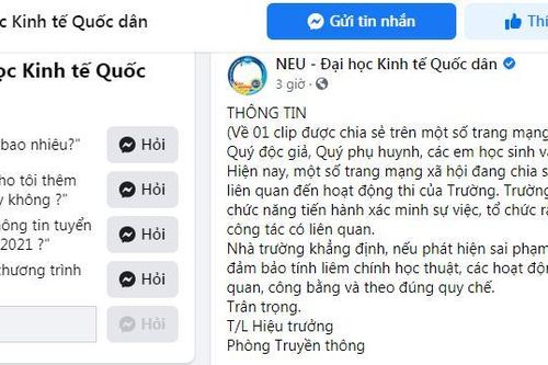 ĐH Kinh tế quốc dân phản hồi về clip nghi liên quan thi cử trong trường