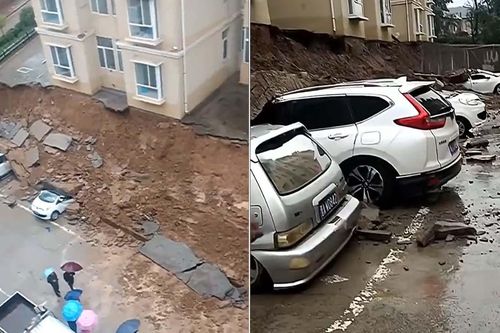 Bức tường tòa chung cư bất ngờ đổ sập, 'đè bẹp' hàng loạt ô tô