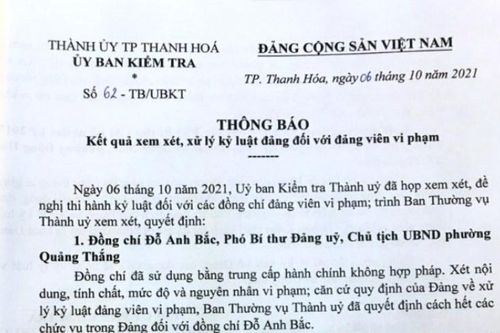 TP Thanh Hóa: Hàng loạt cán bộ bị cách chức, khai trừ Đảng