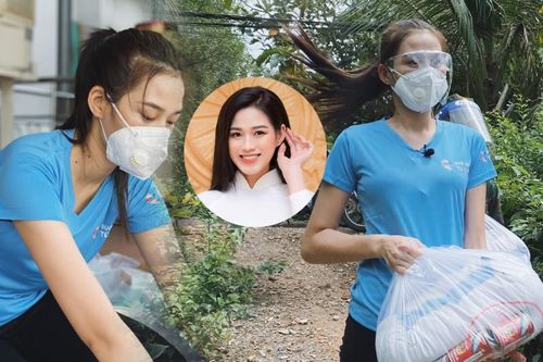 Hoa hậu Đỗ Hà ăn mặc giản dị đi cứu trợ lương thực cho người khuyết tật, người già neo đơn