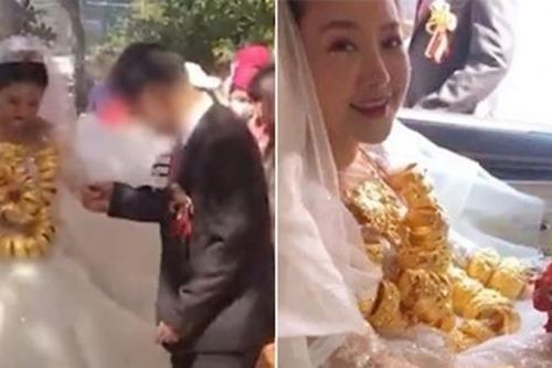 Cô dâu ở Trung Quốc đeo 30kg vàng nhà chồng tặng trong ngày cưới khiến netizen tranh cãi