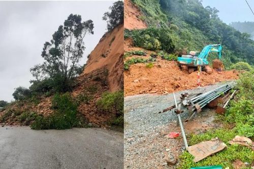 Hà Tĩnh: Quốc lộ 8 sạt lở do mưa lớn gây ách tắc giao thông kéo dài