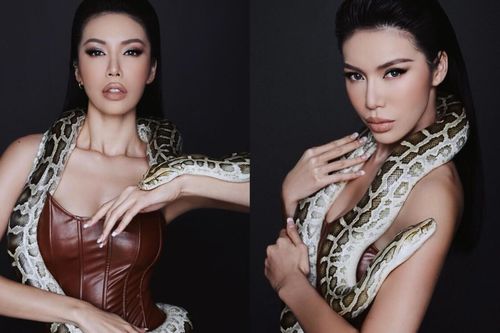 Minh Tú thần thái 'sắc lẹm', tạo dáng chụp ảnh cùng trăn gấm siêu ấn tượng