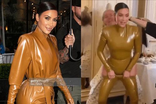 Kim Kardashian 'nhồi mình' trong bộ đồ da