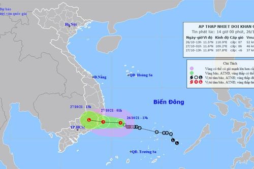 Áp thấp nhiệt đới giật cấp 9 hướng vào Khánh Hòa đến Bình Thuận