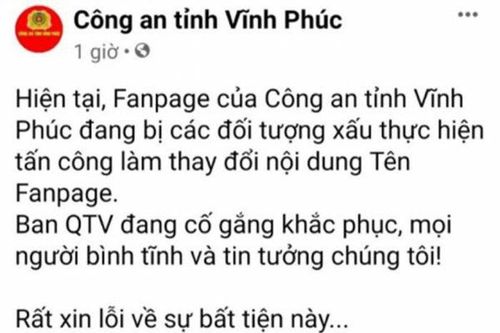 Xác định nghi can đổi tên Fanpage của Công an tỉnh Vĩnh Phúc