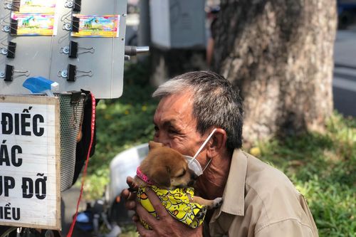 Cụ ông bán vé số ở TP.HCM được tặng chú chó mới