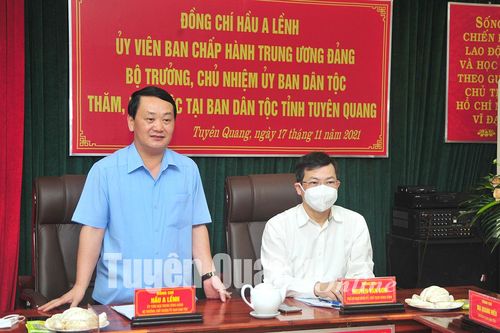 Bộ trưởng, Chủ nhiệm Ủy ban Dân tộc Hầu A Lềnh làm việc với Ban Dân tộc tỉnh