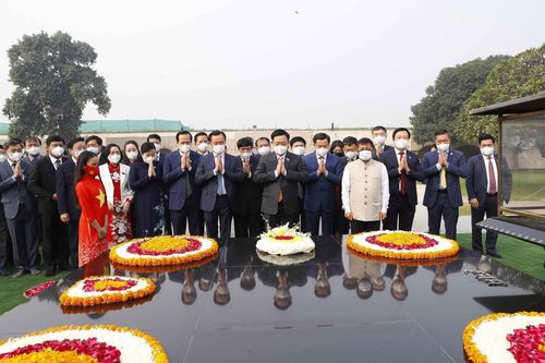 Hình ảnh Chủ tịch Quốc hội dâng hoa tại Đài tưởng niệm Mahatma Gandhi