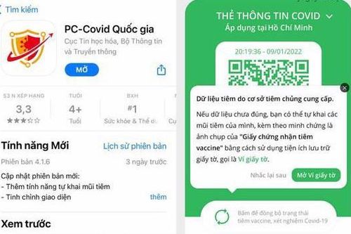Phiên bản mới PC-Covid: người dùng có thể tự khai báo mũi tiêm