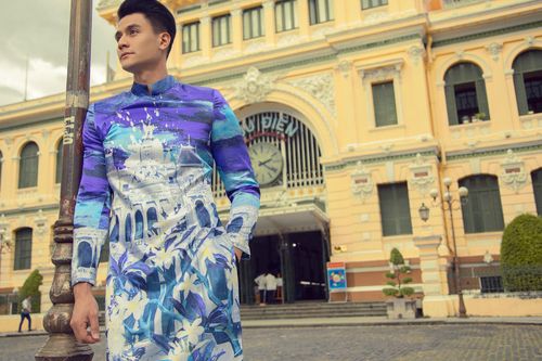 Siêu mẫu Vĩnh Thụy khoe vẻ nam tính với áo dài Liên Hương