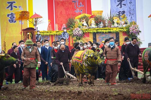 Chủ tịch nước Nguyễn Xuân Phúc xuống đồng cày ruộng tại Lễ Tịch điền Đọi Sơn