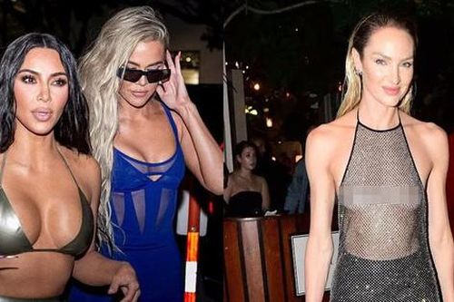 Candice Swanepoel diện váy trong suốt khoe ngực trần táo bạo, hội ngộ Kim Kardashian