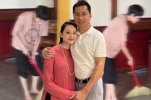 Giữa ồn ào 'nương tựa' đại gia U60, xuất hiện clip Hiền Hồ đeo xâu chuỗi, cầm chổi quét dọn trong chùa