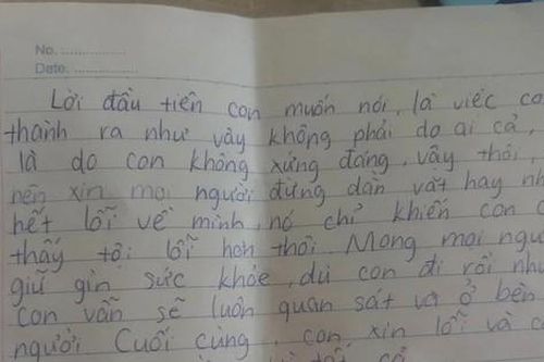 Xót xa lá thư tuyệt mệnh của nữ sinh lớp 8: 'Chỉ là do con không xứng đáng'
