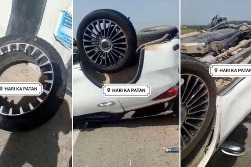 Rùng mình chiếc Toyota Fortuner lật ngửa vì la-zăng rởm, gãy như xe đồ chơi