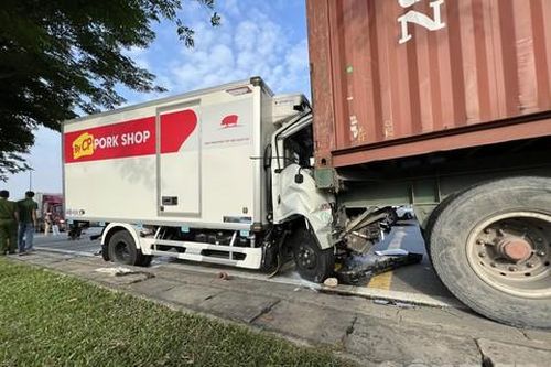 TPHCM: Tông đuôi xe container, tài xế xe tải đi giao thịt heo chết thảm