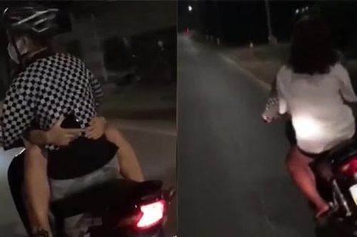 Phản cảm cảnh cô gái ngồi ngược ôm bạn trai lạng lách xe máy, công an 'vào cuộc'