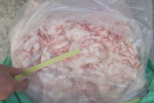 Tiêu hủy 1 tấn vỏ lòng lợn, 2,5 tấn chân gà bốc mùi