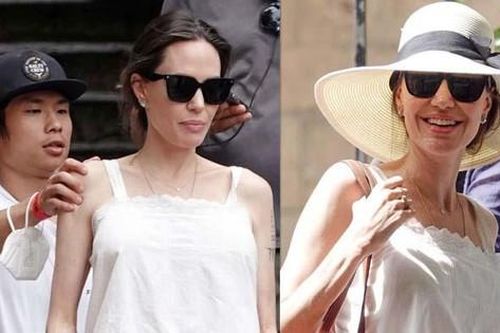 Angelina Jolie tái xuất rạng ngời trên phim trường, Pax Thiên chăm sóc mẹ tận tình