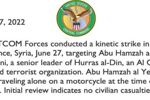 Mỹ bất ngờ không kích tỉnh miền Bắc Syria