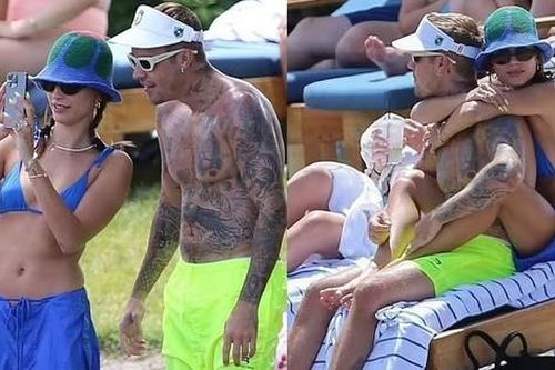 Hailey khoe dáng nuột nà với bikini, âu yếm Justin Bieber trên bãi biển