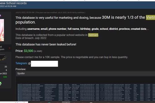 Rao bán dữ liệu 30 triệu học sinh, giáo viên Việt Nam với giá 3.500 USD