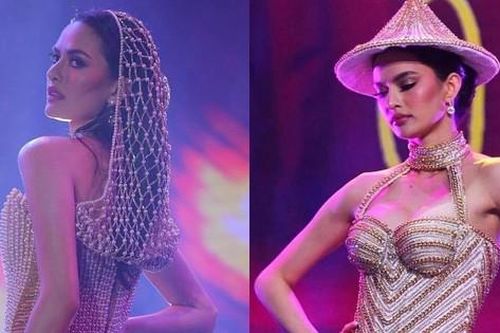 Thí sinh Hoa hậu Philippines gây chú ý khi đội nón trình diễn váy dạ hội trong đêm chung kết