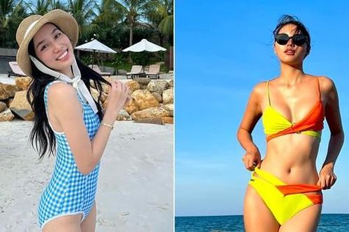 Á hậu Phương Anh, Đào Thị Hà đọ dáng nóng bỏng với áo tắm trên biển