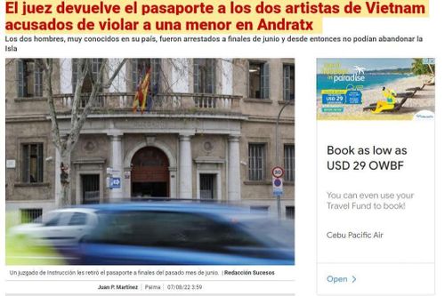 Báo Tây Ban Nha: Hai công dân Việt Nam bị tố cưỡng hiếp tại Mallorca được trả hộ chiếu
