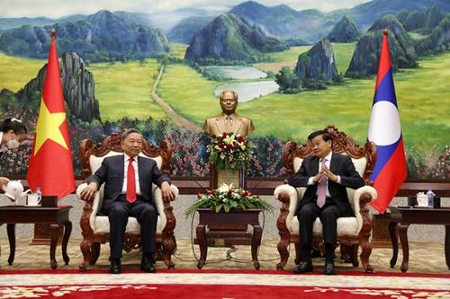 Bộ trưởng Tô Lâm chào xã giao Tổng Bí thư, Chủ tịch nước và Thủ tướng Lào