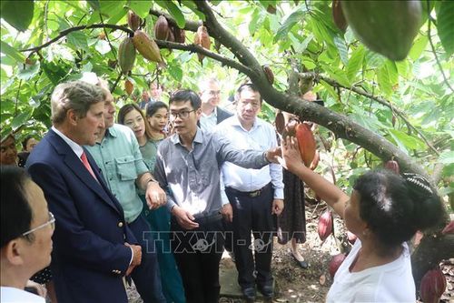 Đặc phái viên của Tổng thống Hoa Kỳ về biến đổi khí hậu làm việc tại Bến Tre