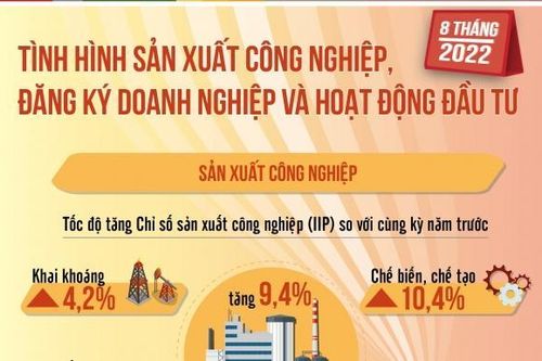 Infographic: Sản xuất công nghiệp và hoạt động đầu tư 8 tháng năm 2022
