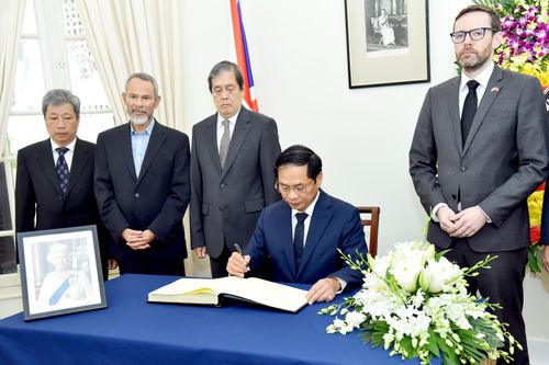 Bộ trưởng Ngoại giao Bùi Thanh Sơn ghi sổ tang Nữ hoàng Elizabeth II