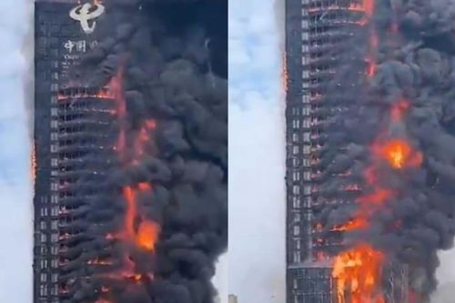 Tòa tháp 200m ở Trung Quốc cháy rực như đuốc