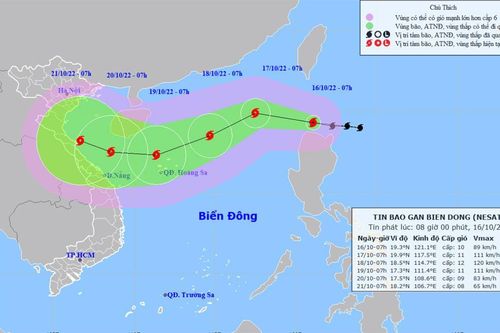 Đêm nay 16/10, bão Nesat giật cấp 13 vào Biển Đông